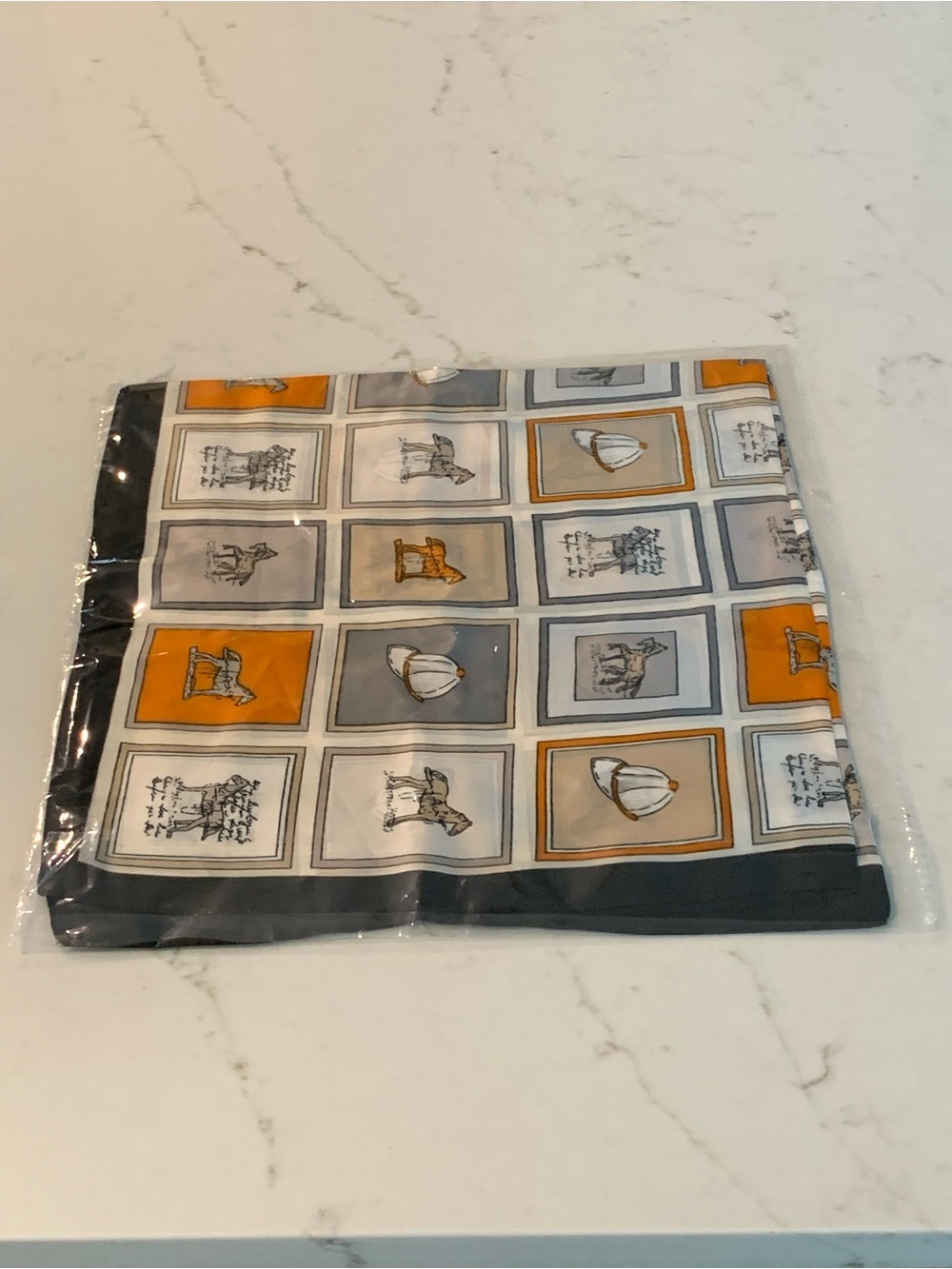 Women's Geometric Print Square Scarf Black Blue Gray Orange White